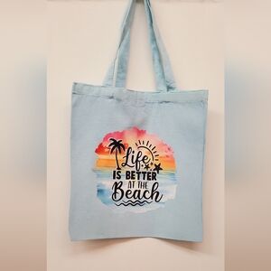 Hand-dyed Blue Tote Bag - Life is better at the Beach design